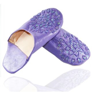 Babouche Cuir paillette Mauve