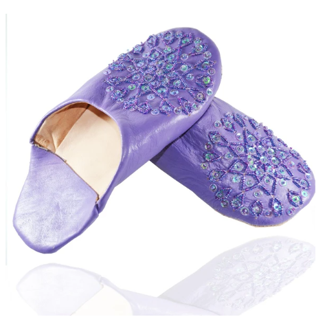 Babouche Cuir paillette Mauve