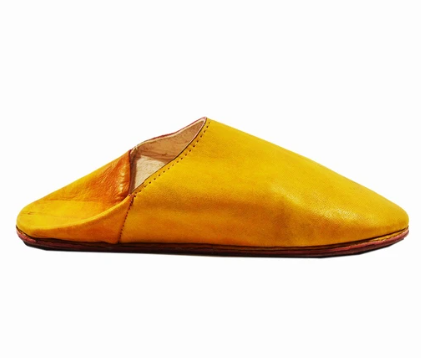 Babouche Cuir ronde Jaune